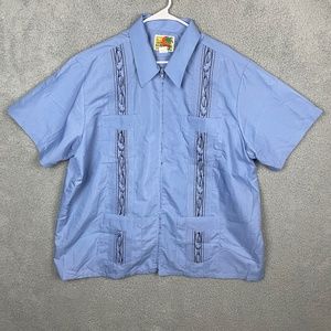 THE GENUINE HABAND GUAYARERA Shirt Mens 2XL Full Zip Collared S/S Blue Pockets